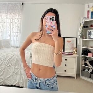 NWT LA Hearts by PacSun Women's Cream and White Crop-top